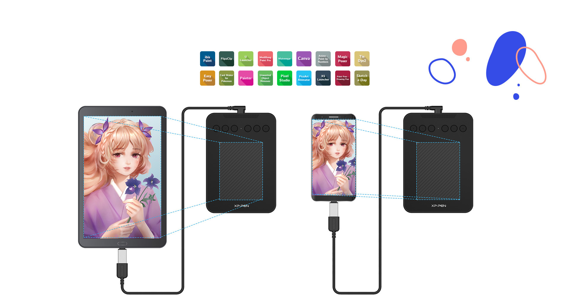 XP-Pen Deco mini4 is portable and supports connections with Android tablets,phones and programs